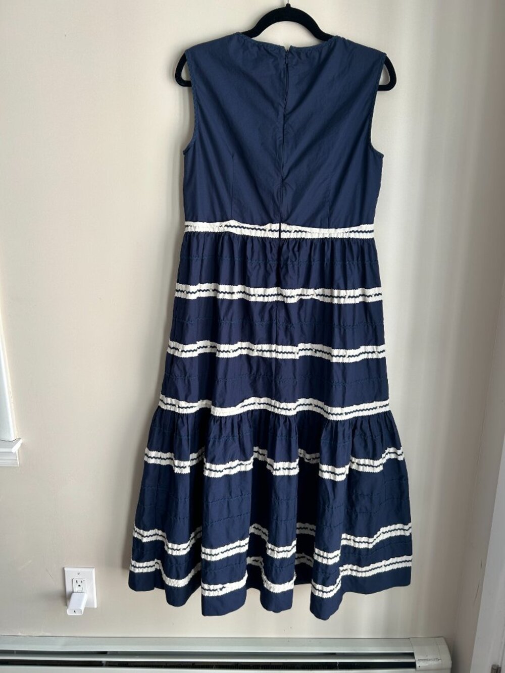 RED Valentino Navy White Stripe Midi Dress Cotton Sleeveless Fit & Flare US 10 - Picture 8 of 12